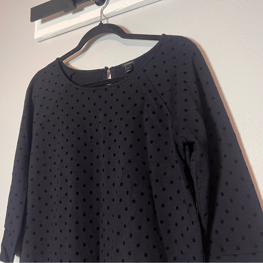 J. Crew Ponte Blouse Top Women Size Small Black Velvet Polka Dot Keyhole
